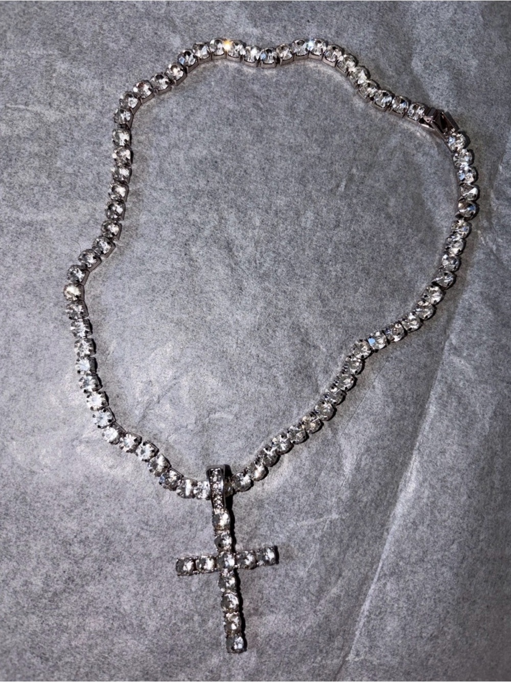 Diamond Cross Tennis Necklace - White Gold Tone - Picture 3 of 5